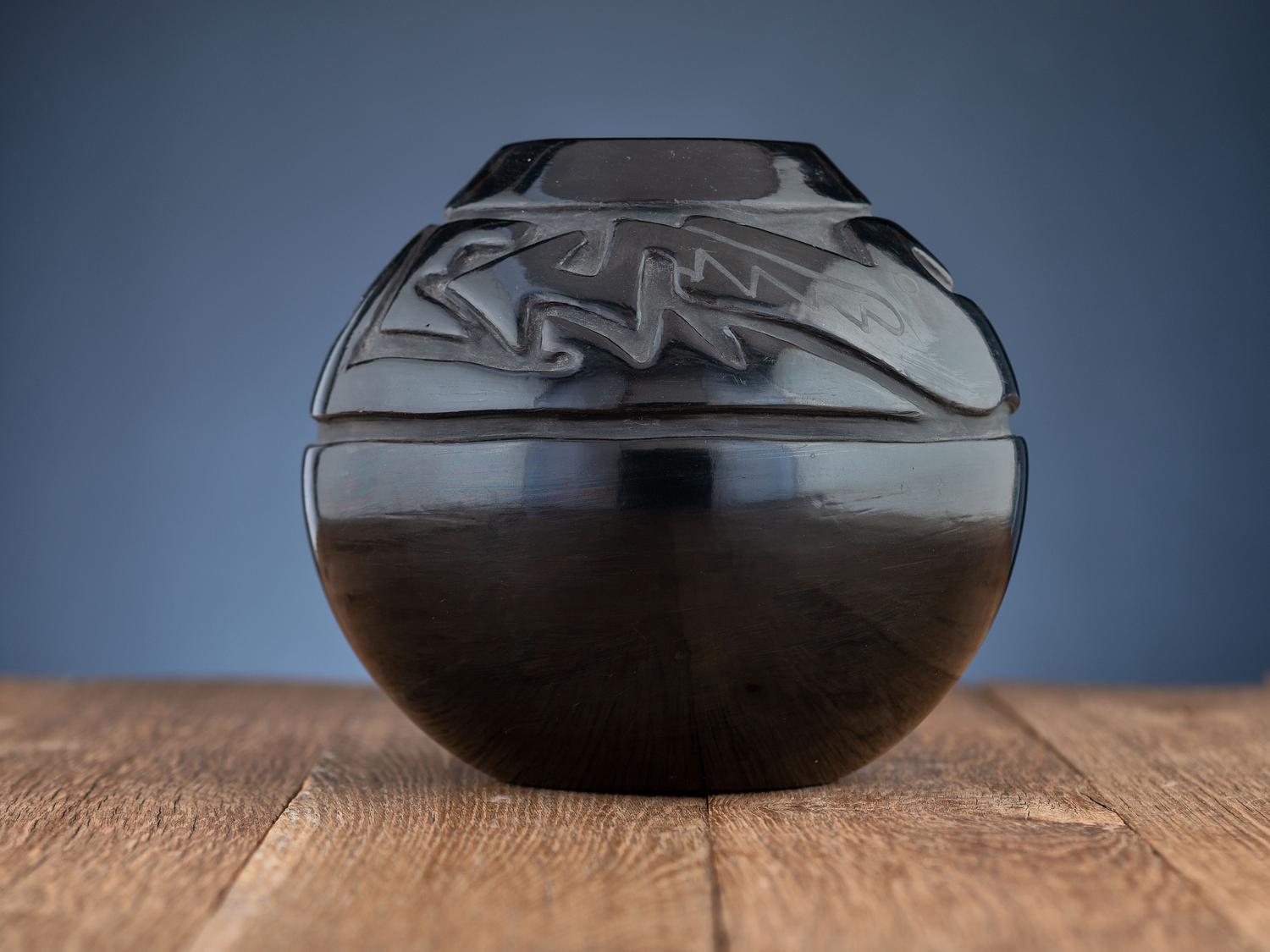 Carved Blackware Pottery Jar