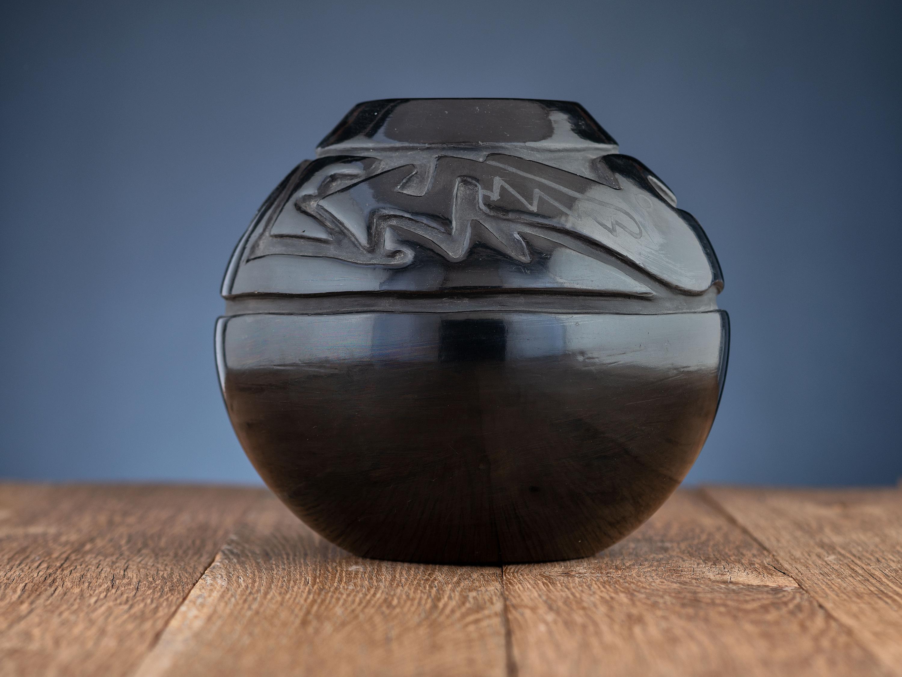 Carved Blackware Pottery Jar