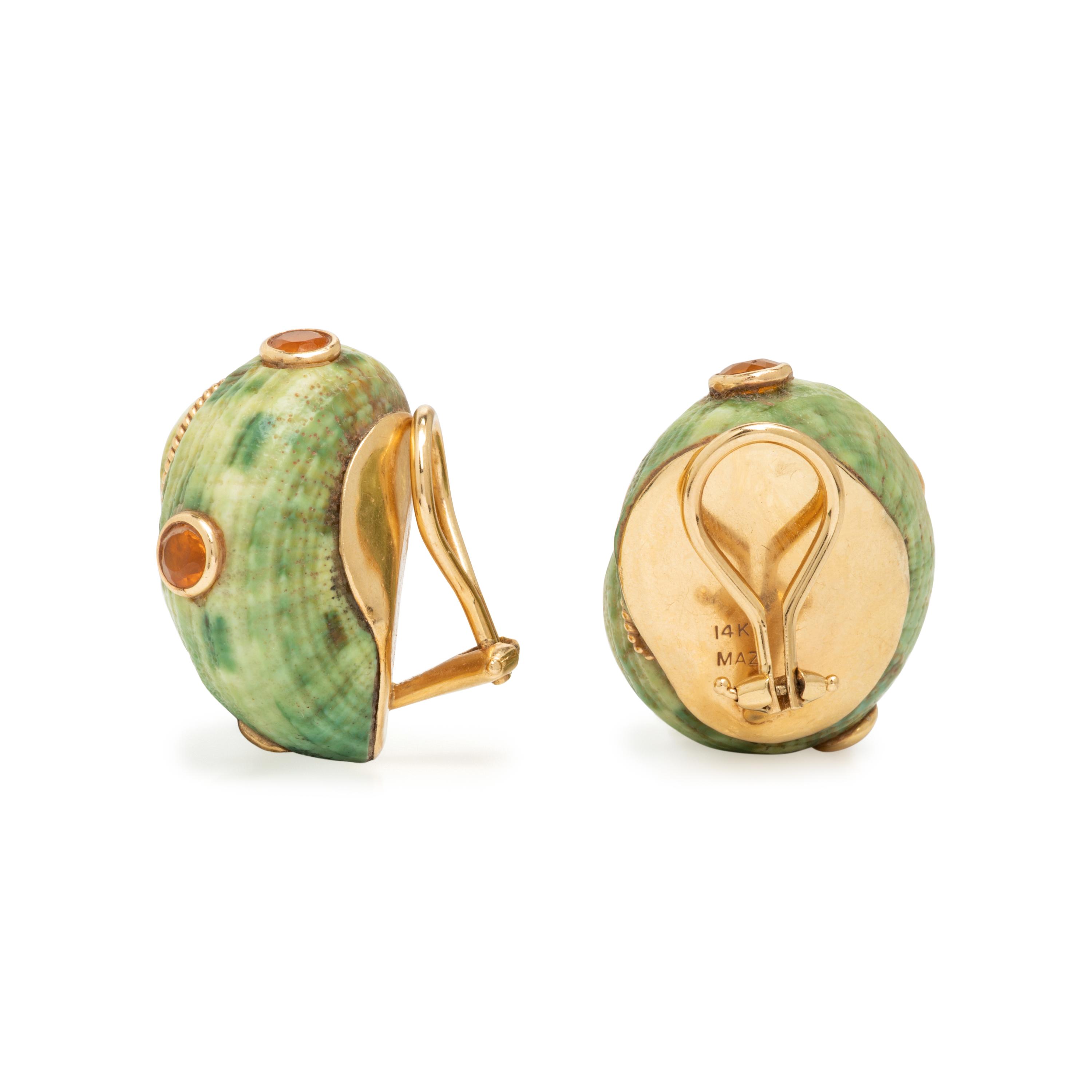 Maz, Turbo Shell, Citrine, and Yellow Gold Earrings