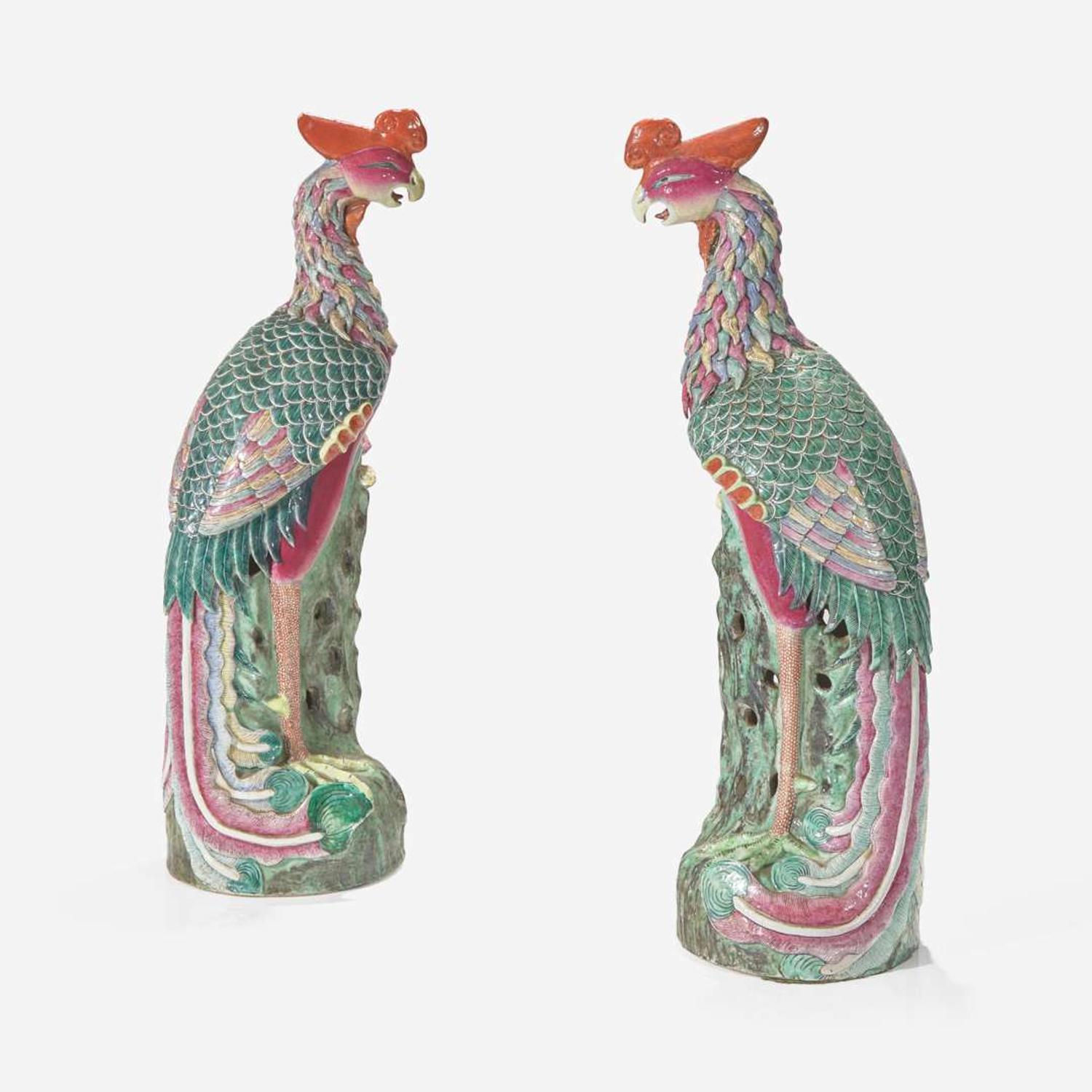 A pair of large Chinese famille rose-decorated porcelain phoenix 粉彩鳳凰一對