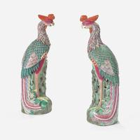 A pair of large Chinese famille rose-decorated porcelain phoenix 粉彩鳳凰一對
