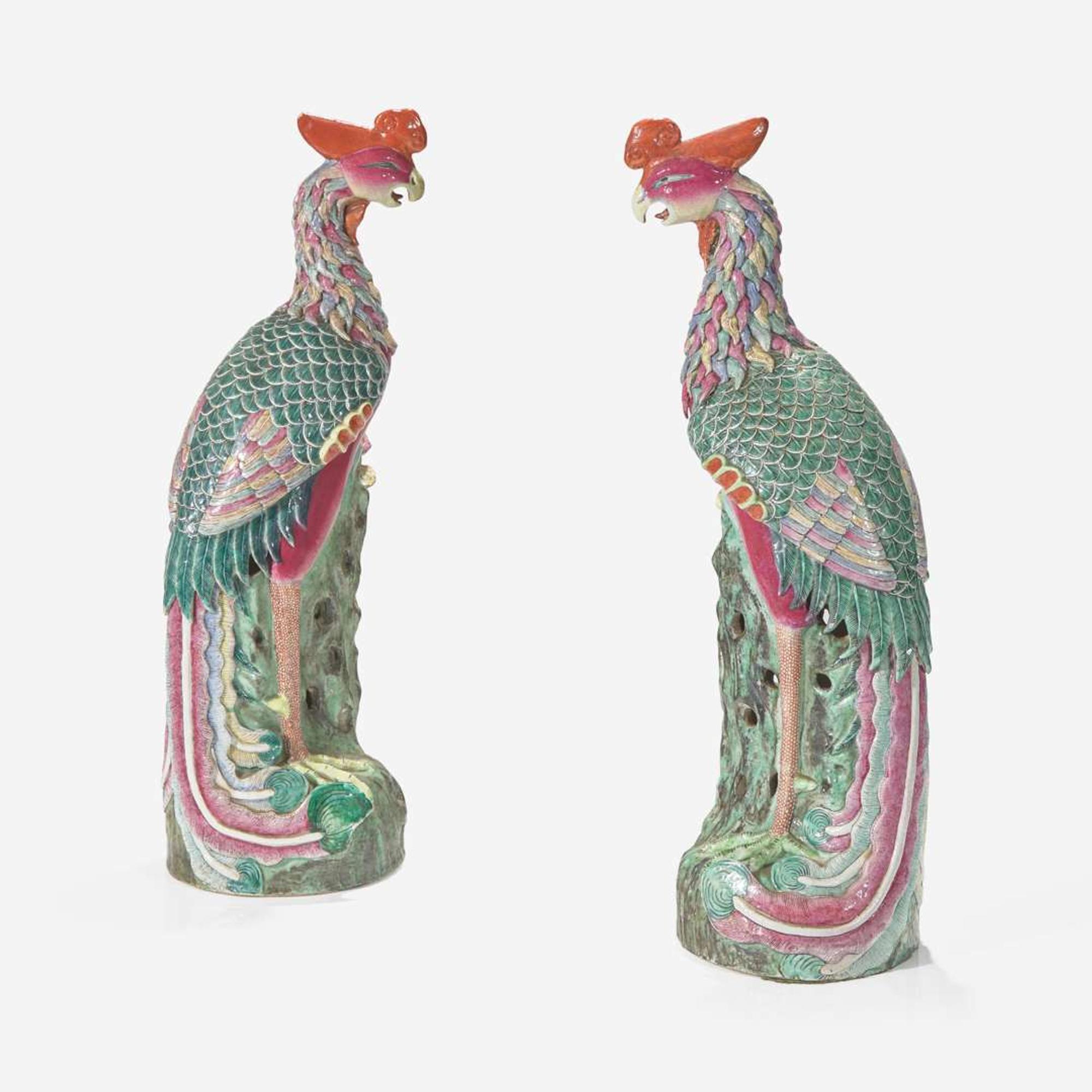 A pair of large Chinese famille rose-decorated porcelain phoenix 粉彩鳳凰一對