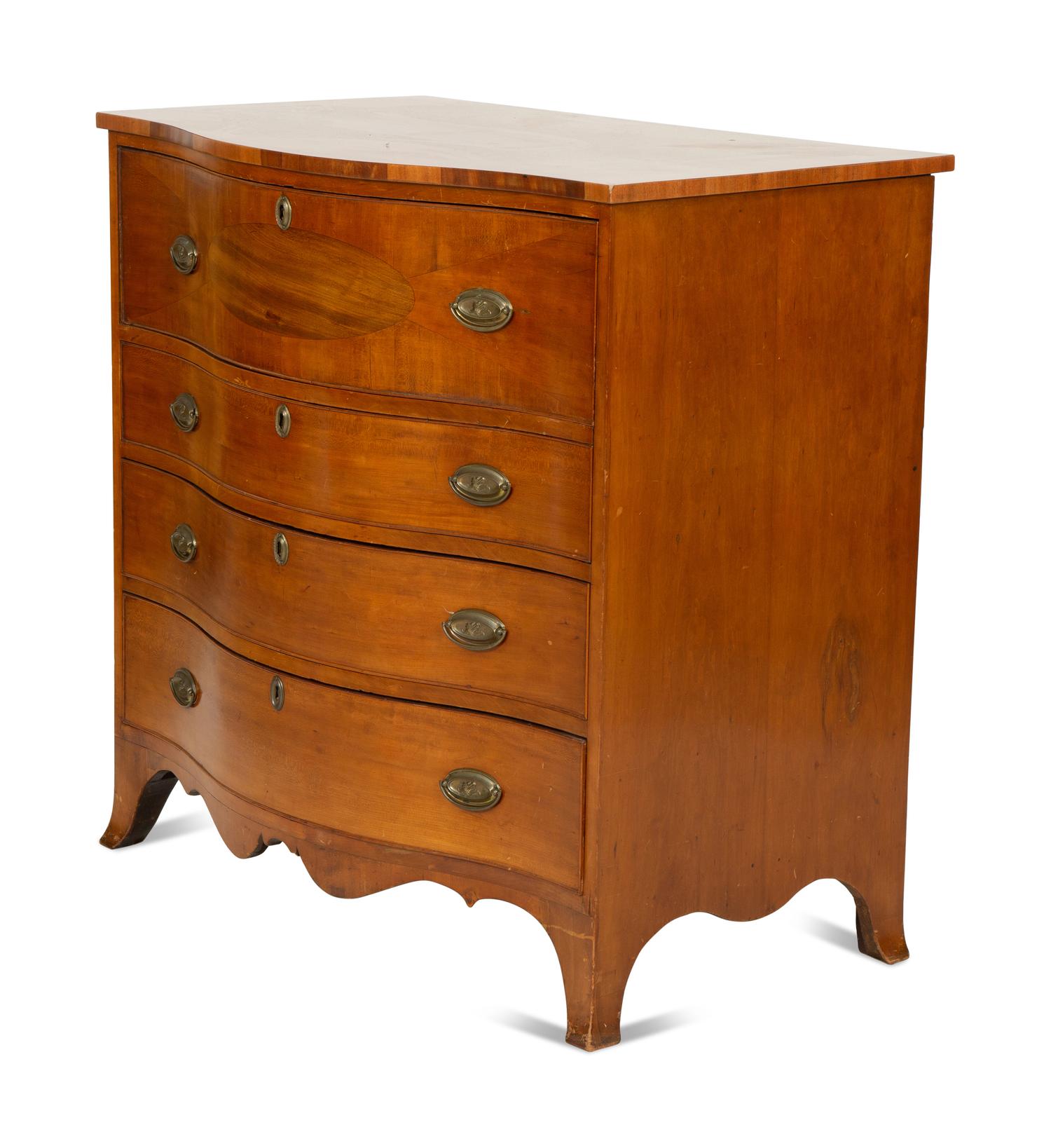 A George III Mahogany Serpentine-Front Bureau Chest of Drawers