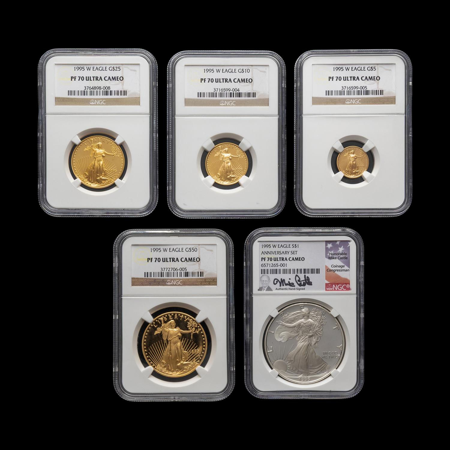 A 1995-W Gold and Silver Eagle 5 Coin Proof Set [NGC PF70 Ultra Cameo]