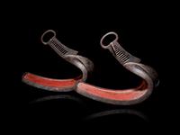 A Pair of Inlaid and Lacquered Iron Stirrups, Abumi