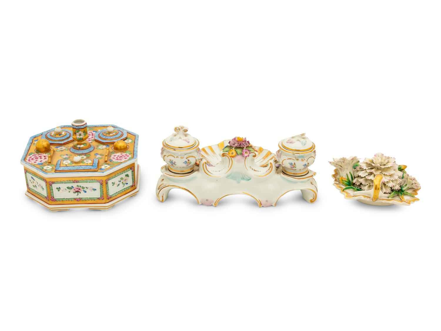 A Group of Continental Porcelain Inkwells