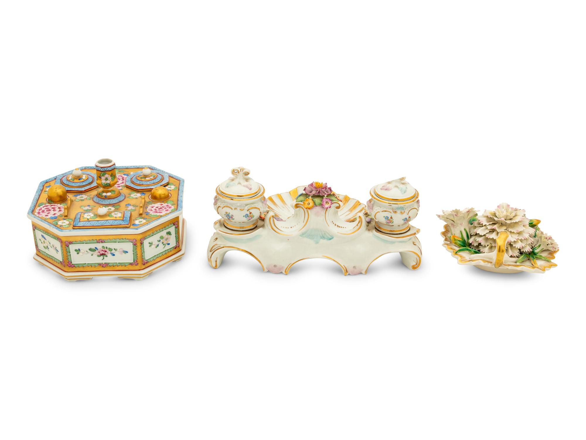 A Group of Continental Porcelain Inkwells
