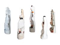 Four Staffordshire Glazed Figures and a Figural Spill Vase