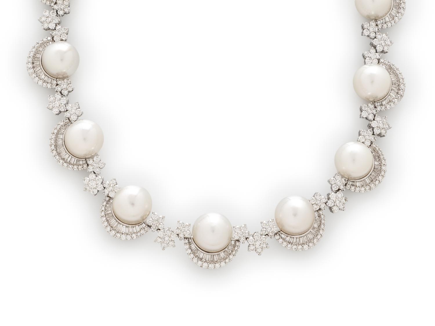 CULTURED PEARL AND DIAMOND NECKLACE
