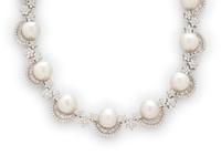 CULTURED PEARL AND DIAMOND NECKLACE