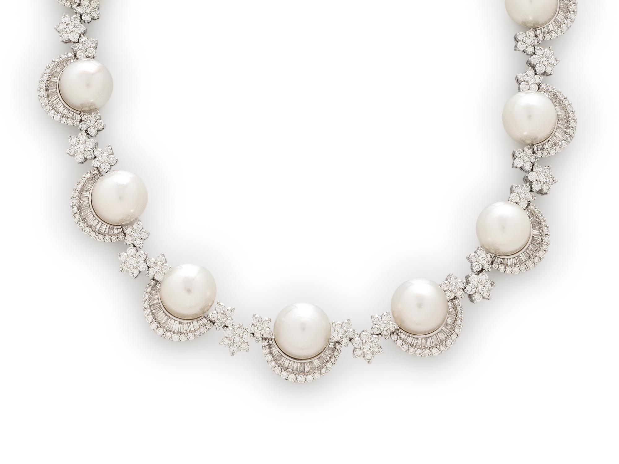 CULTURED PEARL AND DIAMOND NECKLACE