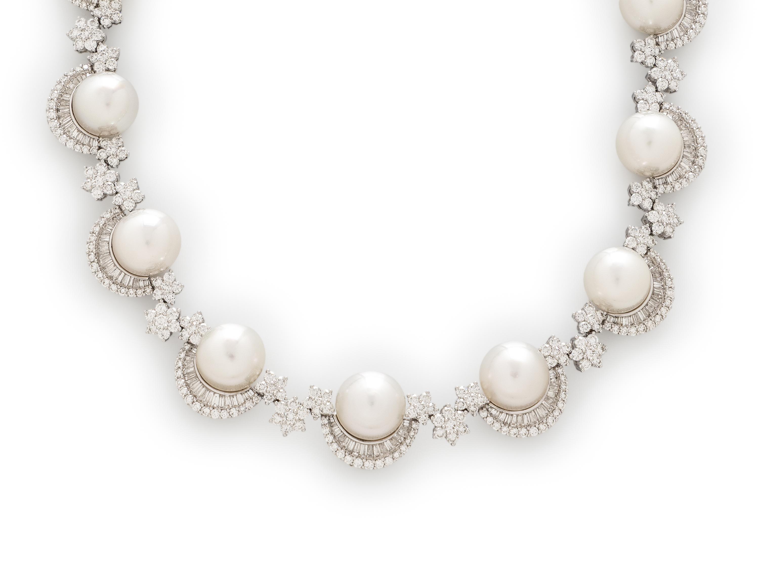 CULTURED PEARL AND DIAMOND NECKLACE