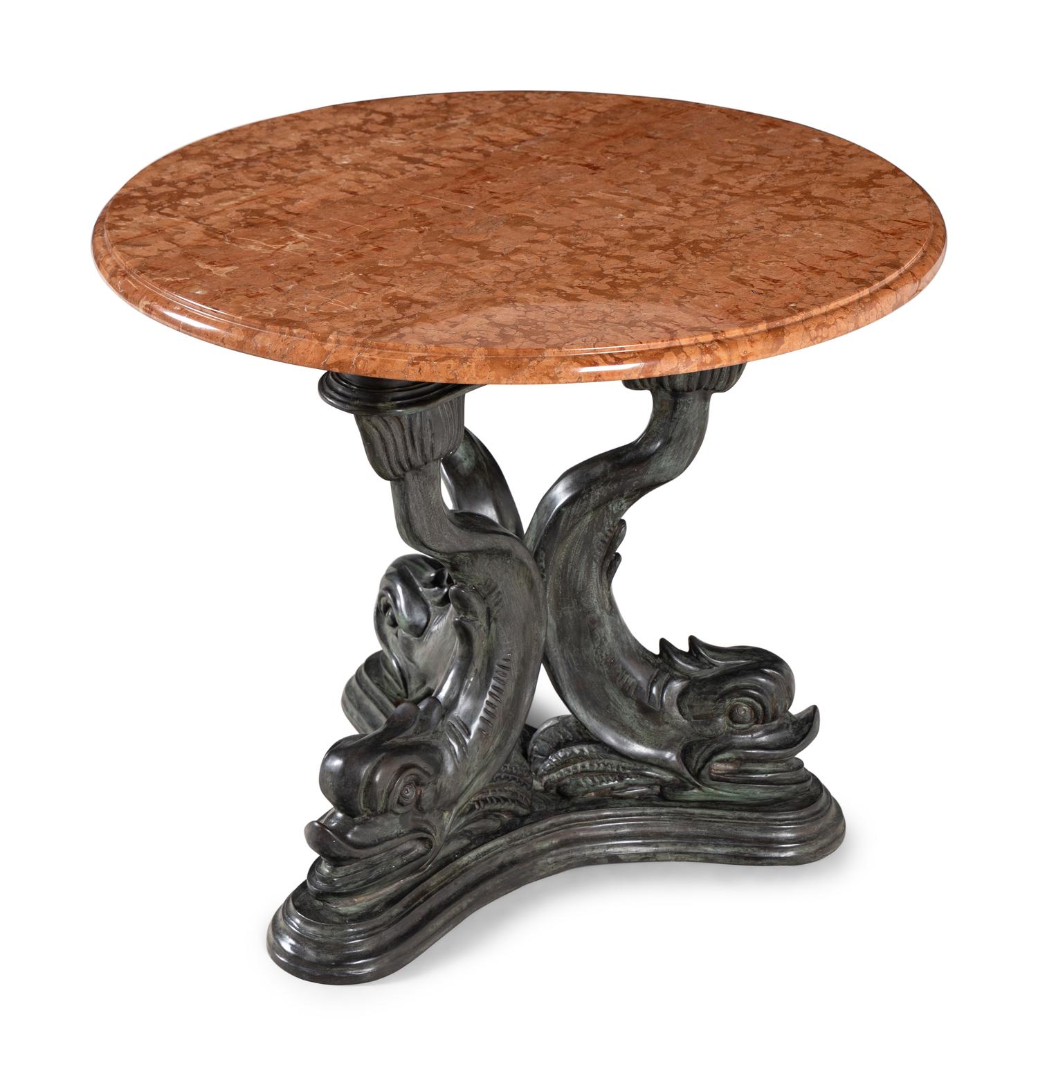 A Continental Bronze Marble-Top Center Table