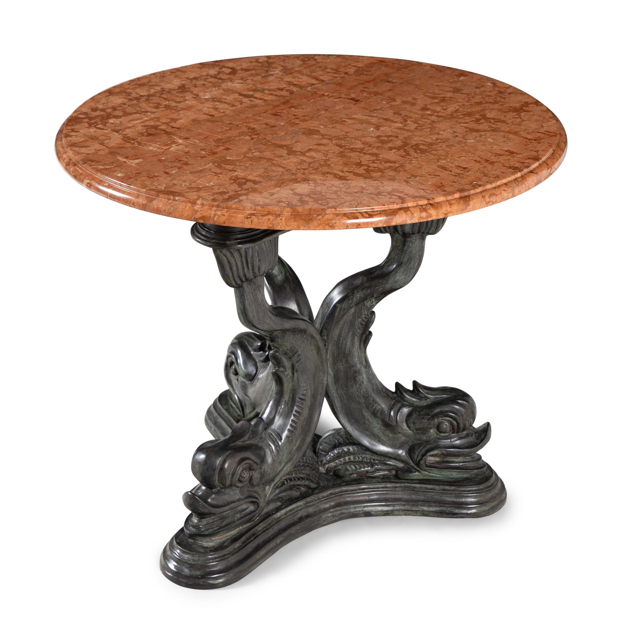 A Continental Bronze Marble-Top Center Table