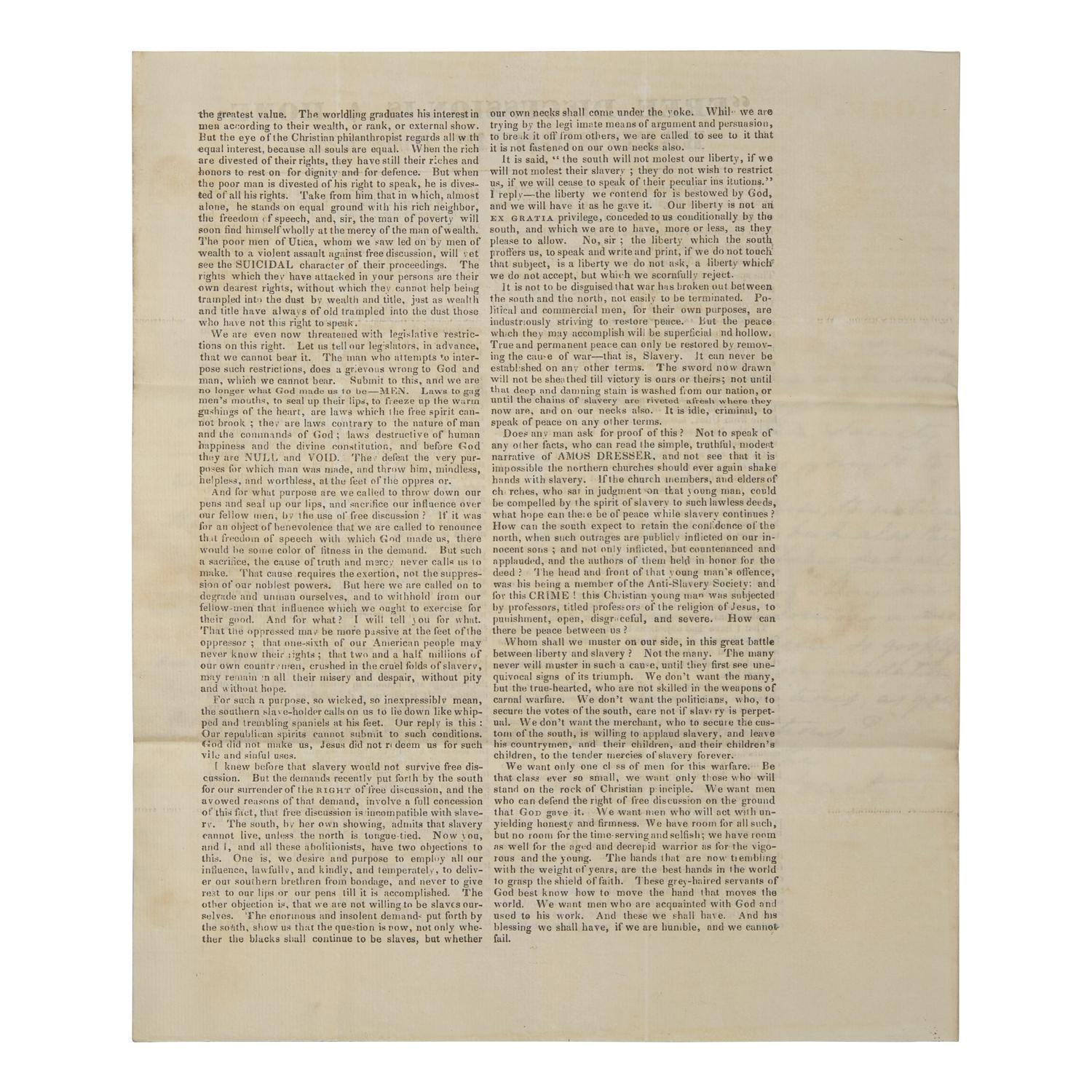 [African-Americana] May, Rev. Samuel J. Autograph Letter, signed on Verso of a Printed Circular
