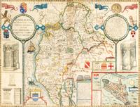 (MAP) SPEED, JOHN. Cumberland and the Ancient Citie Carlile... [London, 1611] Double-page engraved map w/hand-coloring.