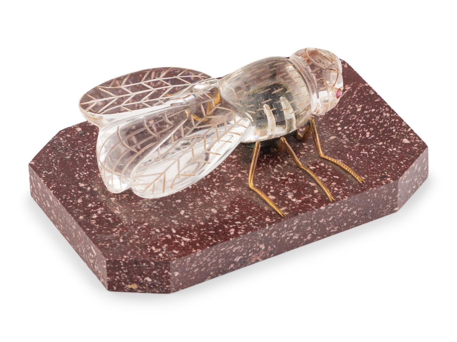 A Porphyry Mounted Gilt-Metal and Glass Insect Model