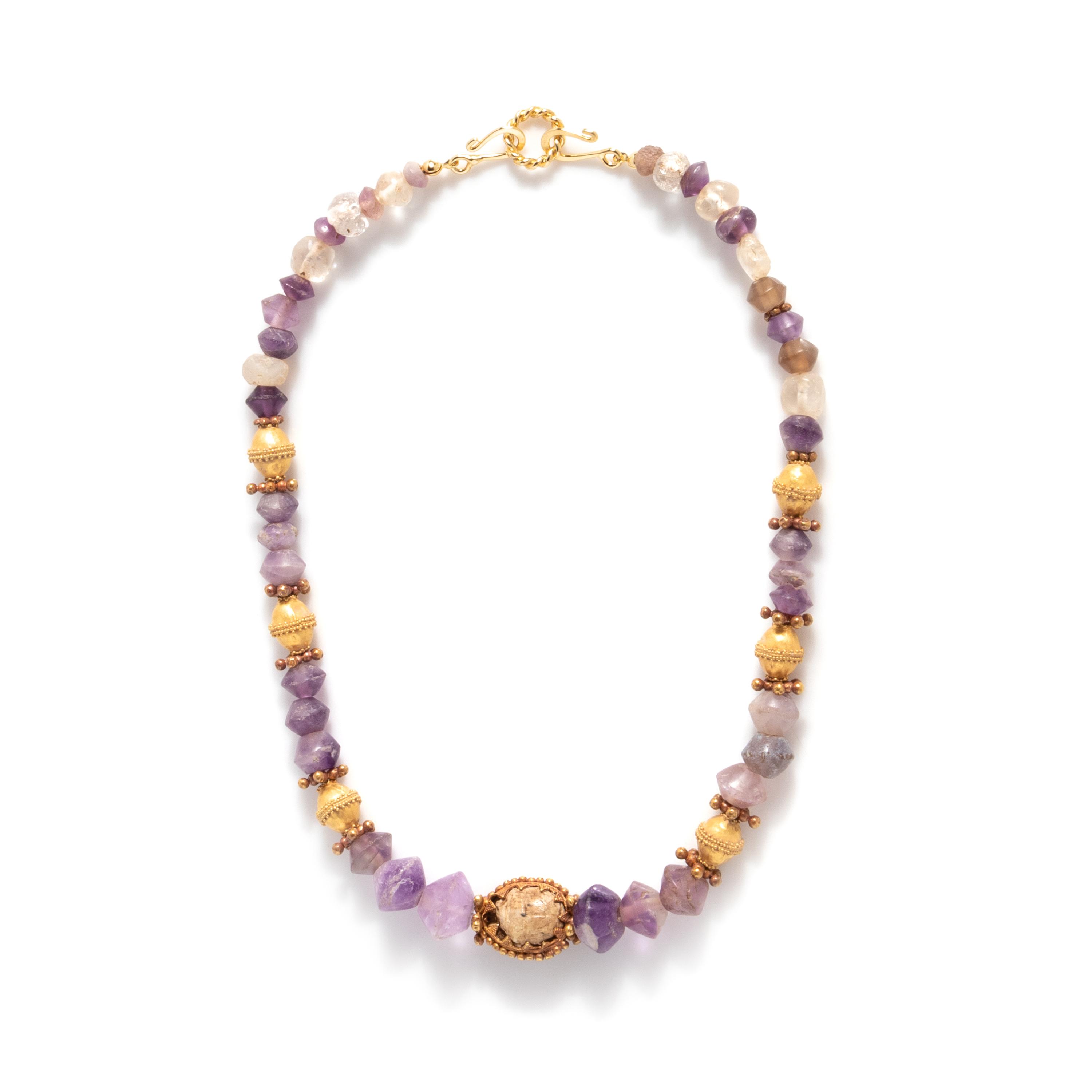 A Greek Amethyst and Gold Bead Necklace