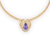 TANZANITE, DIAMOND, AND YELLOW GOLD NECKLACE