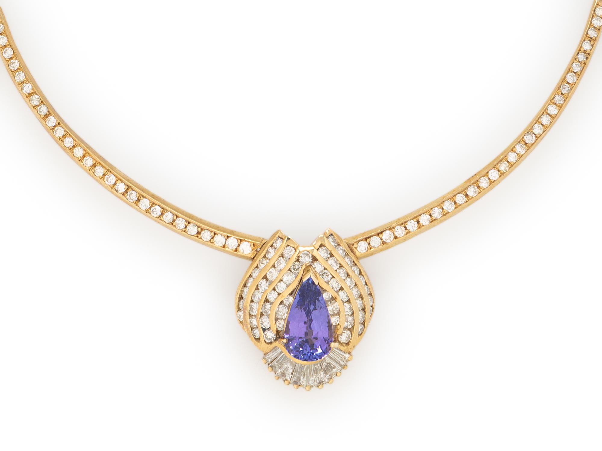 TANZANITE, DIAMOND, AND YELLOW GOLD NECKLACE