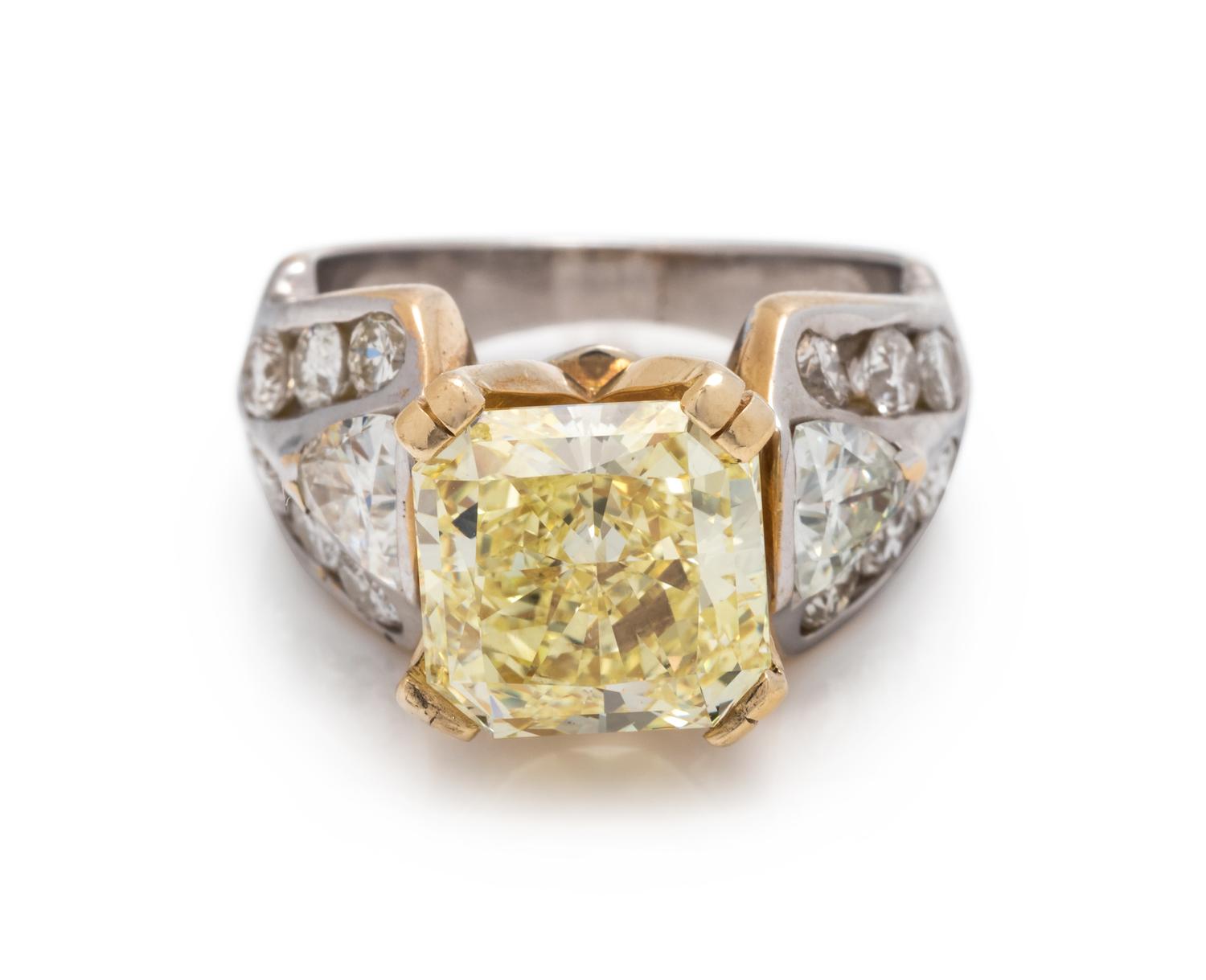 FANCY YELLOW DIAMOND AND DIAMOND RING