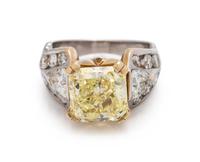 FANCY YELLOW DIAMOND AND DIAMOND RING