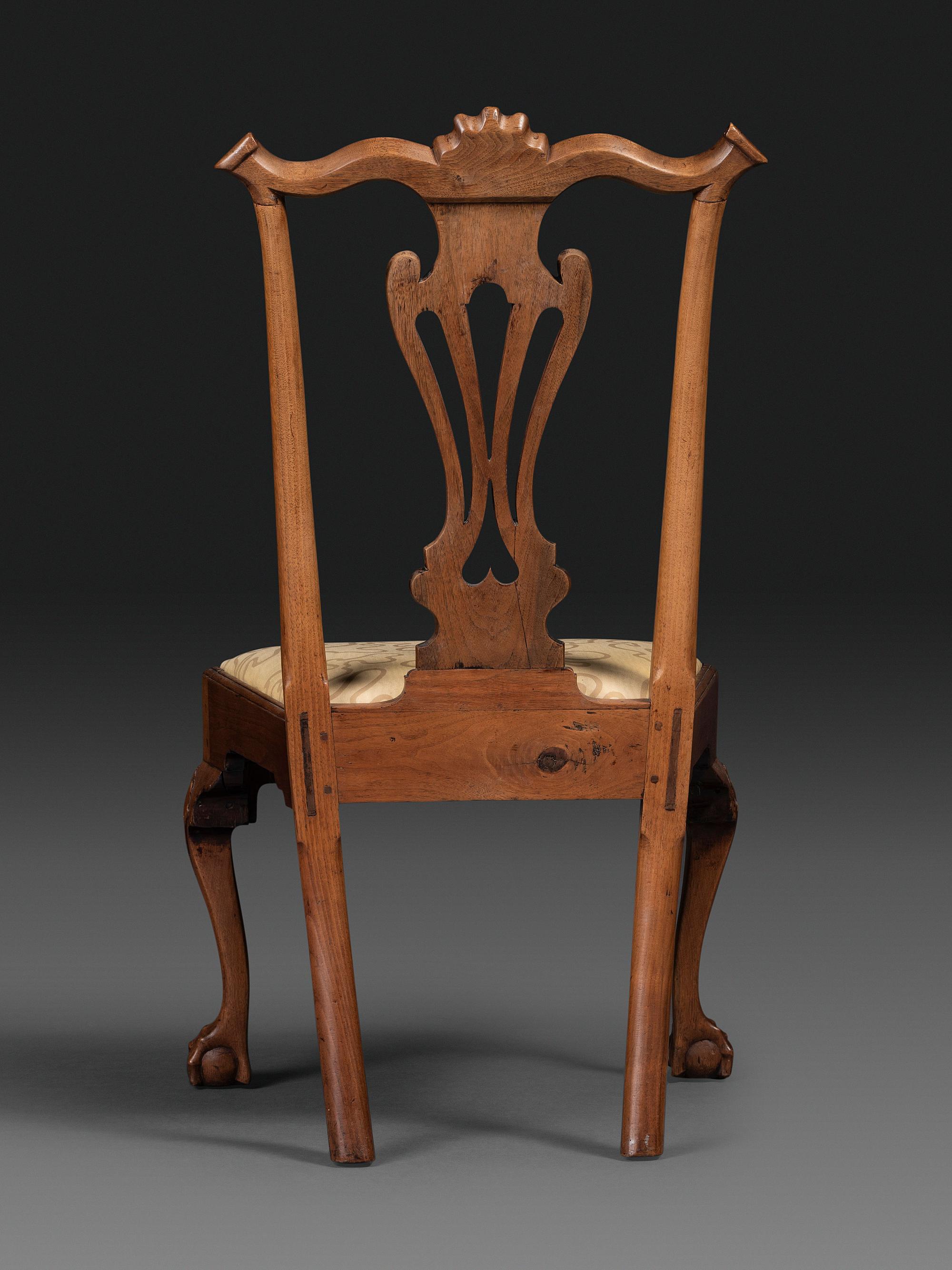 A Chippendale Shell and Heart Carved Walnut Claw-and-Ball Foot Side Chair