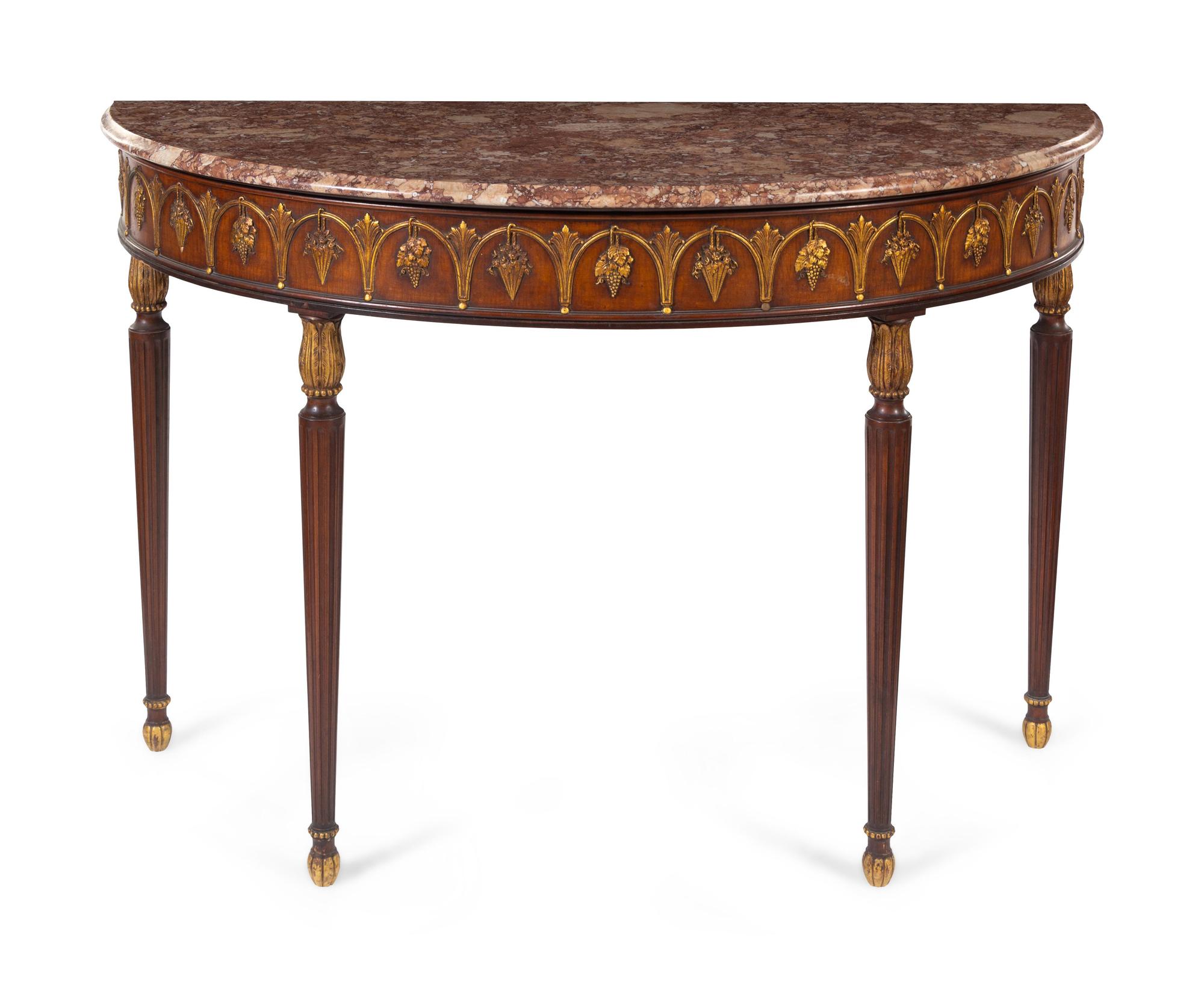 A George III Style Parcel Gilt Mahogany Marble-Top Console Table