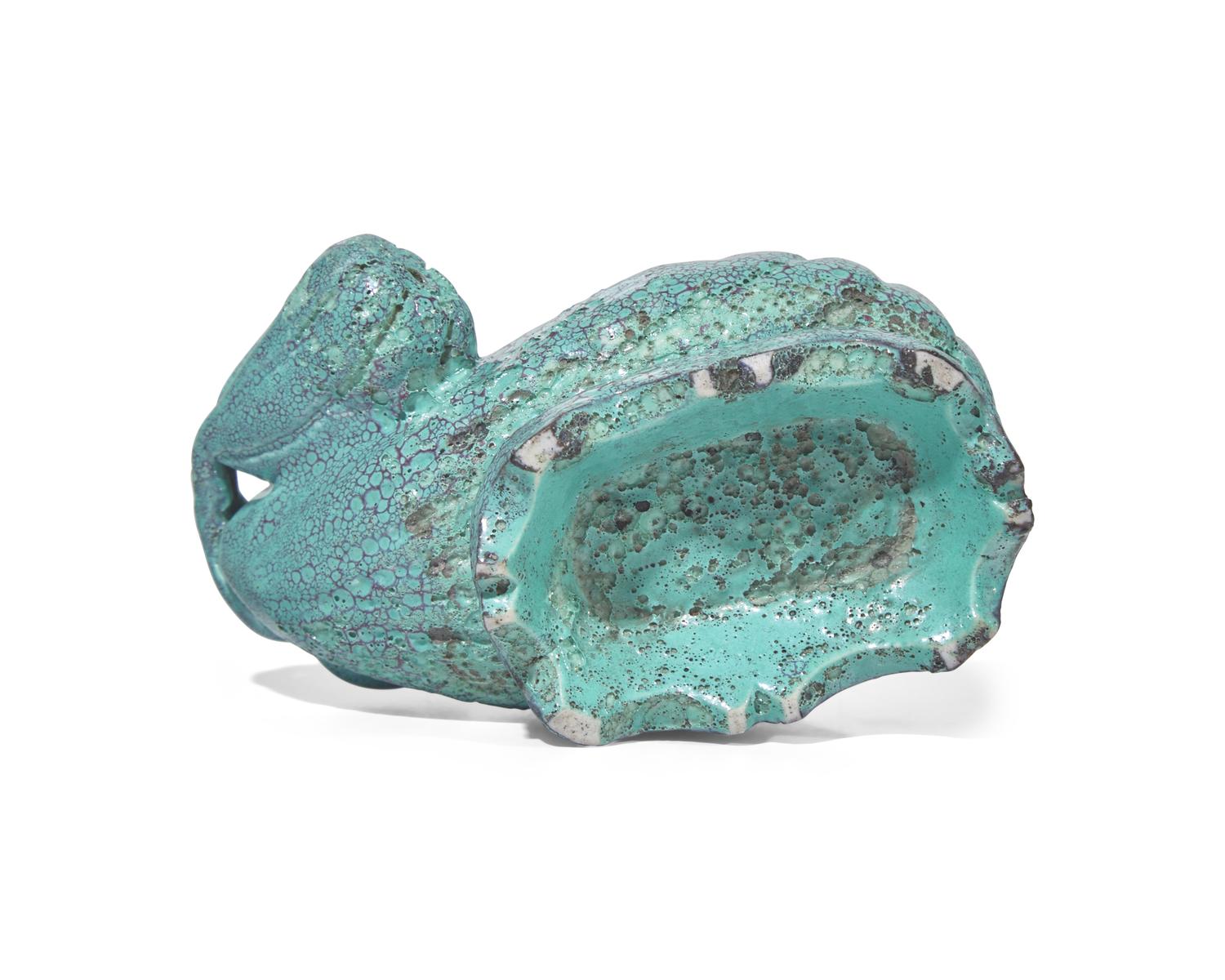 A Chinese "Robin's-Egg" Glazed Porcelain Gourd-Form Coupe and Integral Stand 窯變釉瓜型水丞