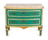 A Louis XVI Style Parcel-Gilt and Painted Bow-Front Commode — 20TH CENTURY
