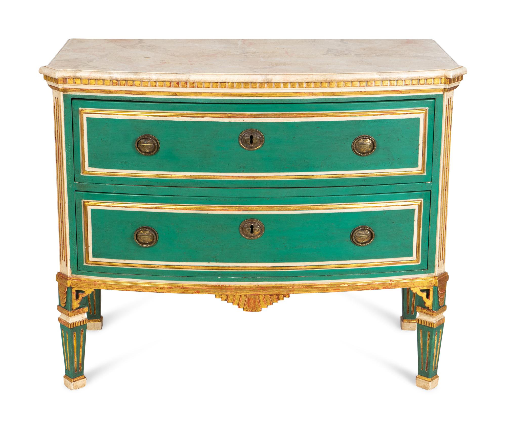 A Louis XVI Style Parcel-Gilt and Painted Bow-Front Commode — 20TH CENTURY