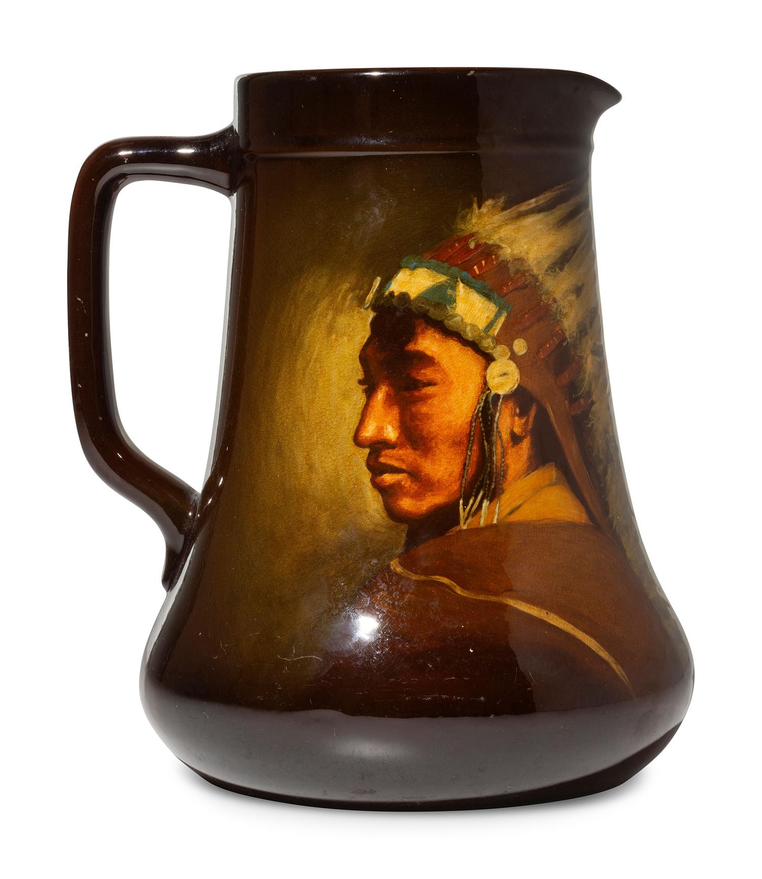 A Rookwood Pottery Standard Glaze Native American Portrait Pitcher