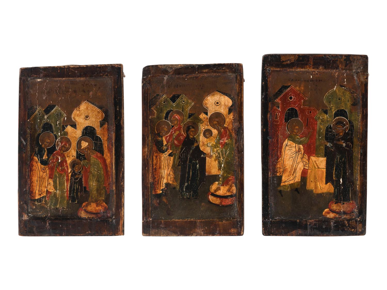 A Set of Twelve Polychrome Painted Russian Icons
