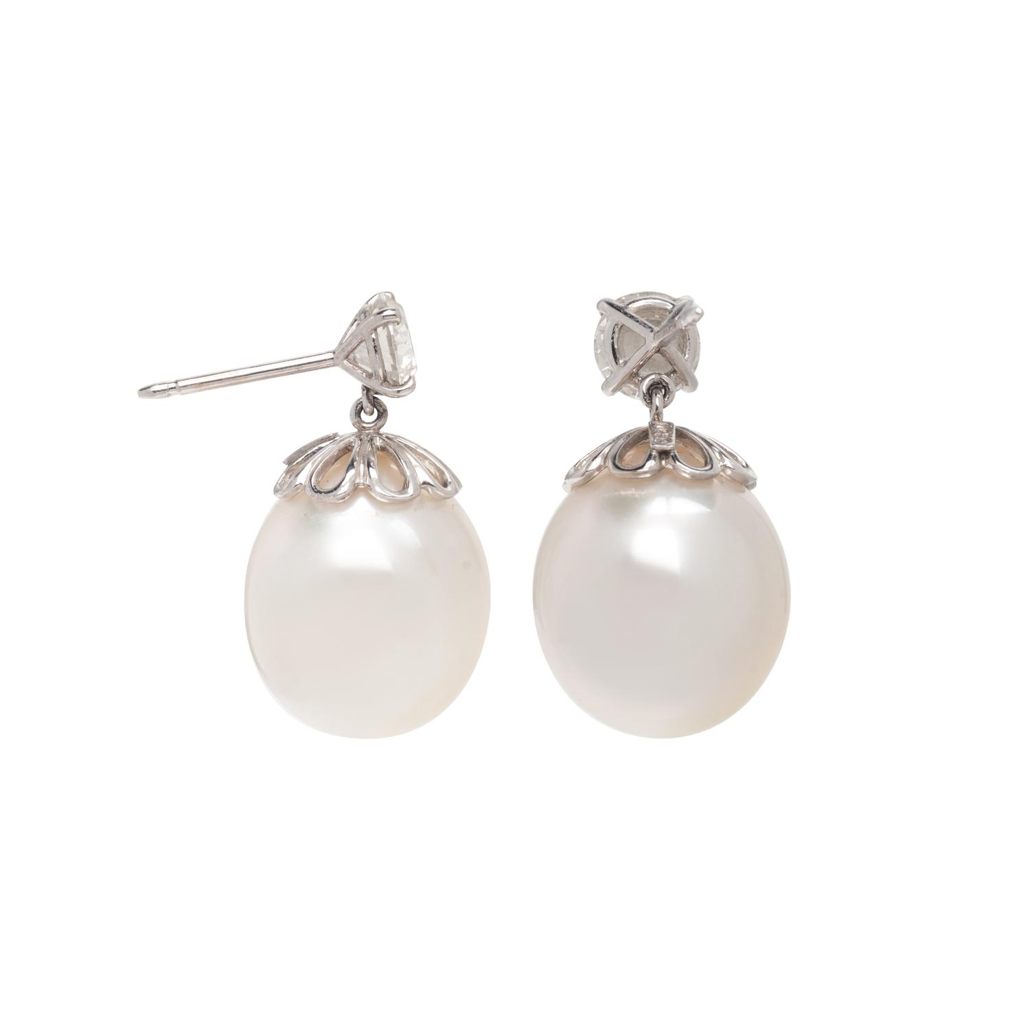 SOUTH SEA CULTURED PEARL AND DIAMOND EARRINGS