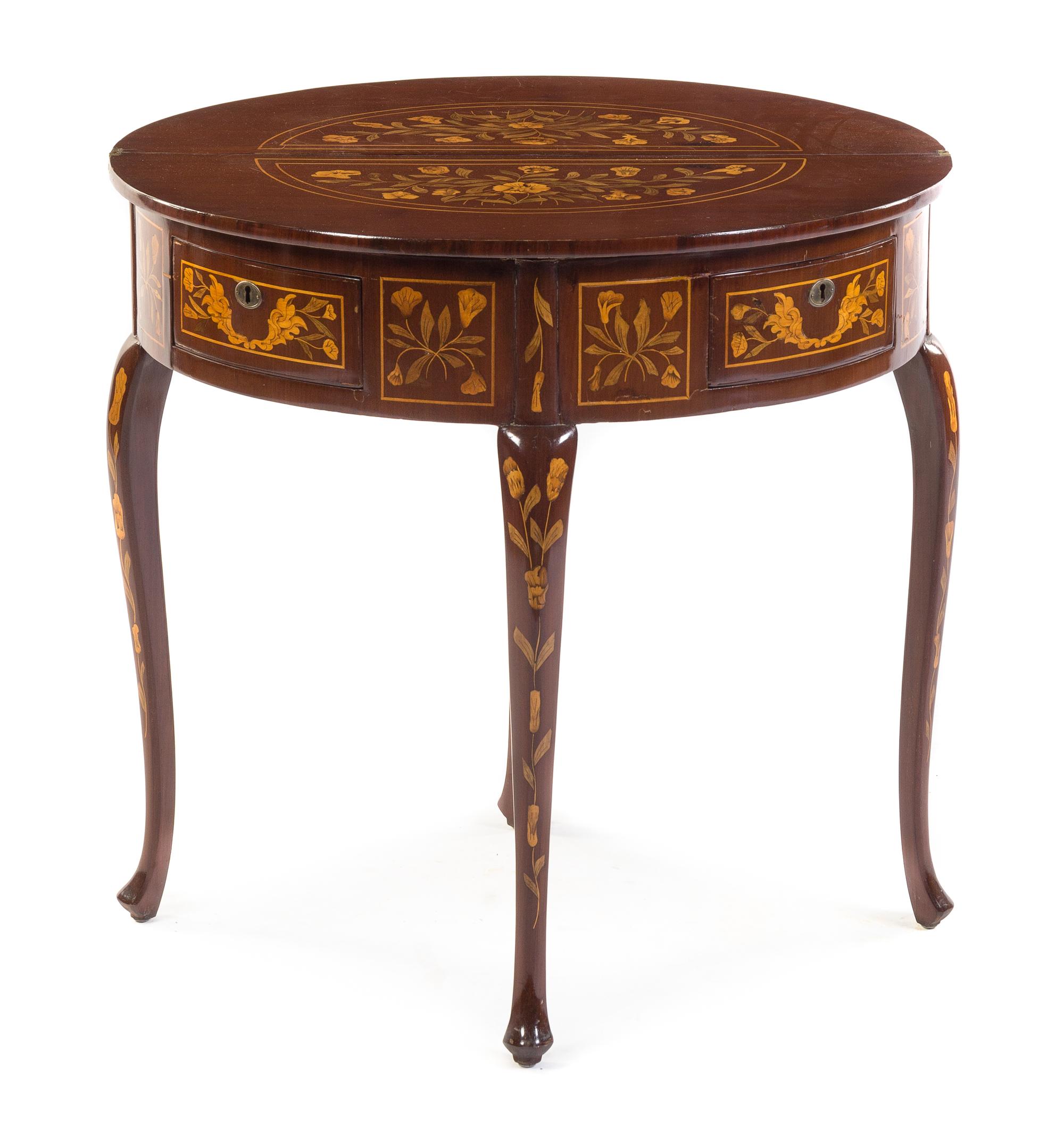 A Dutch Marquetry Flip-Top Table Height 28 1/2 x width 28 3/4 inches. — 19TH CENTURY