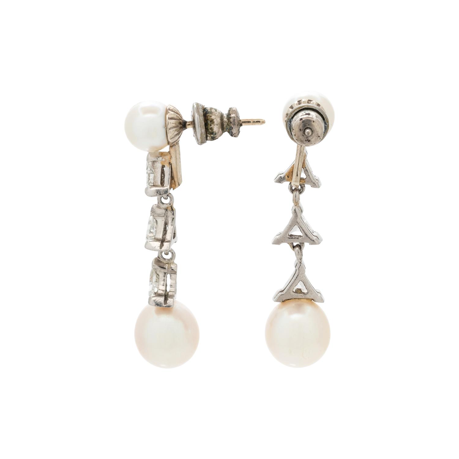 CULTURED PEARL AND DIAMOND DROP EARRINGS