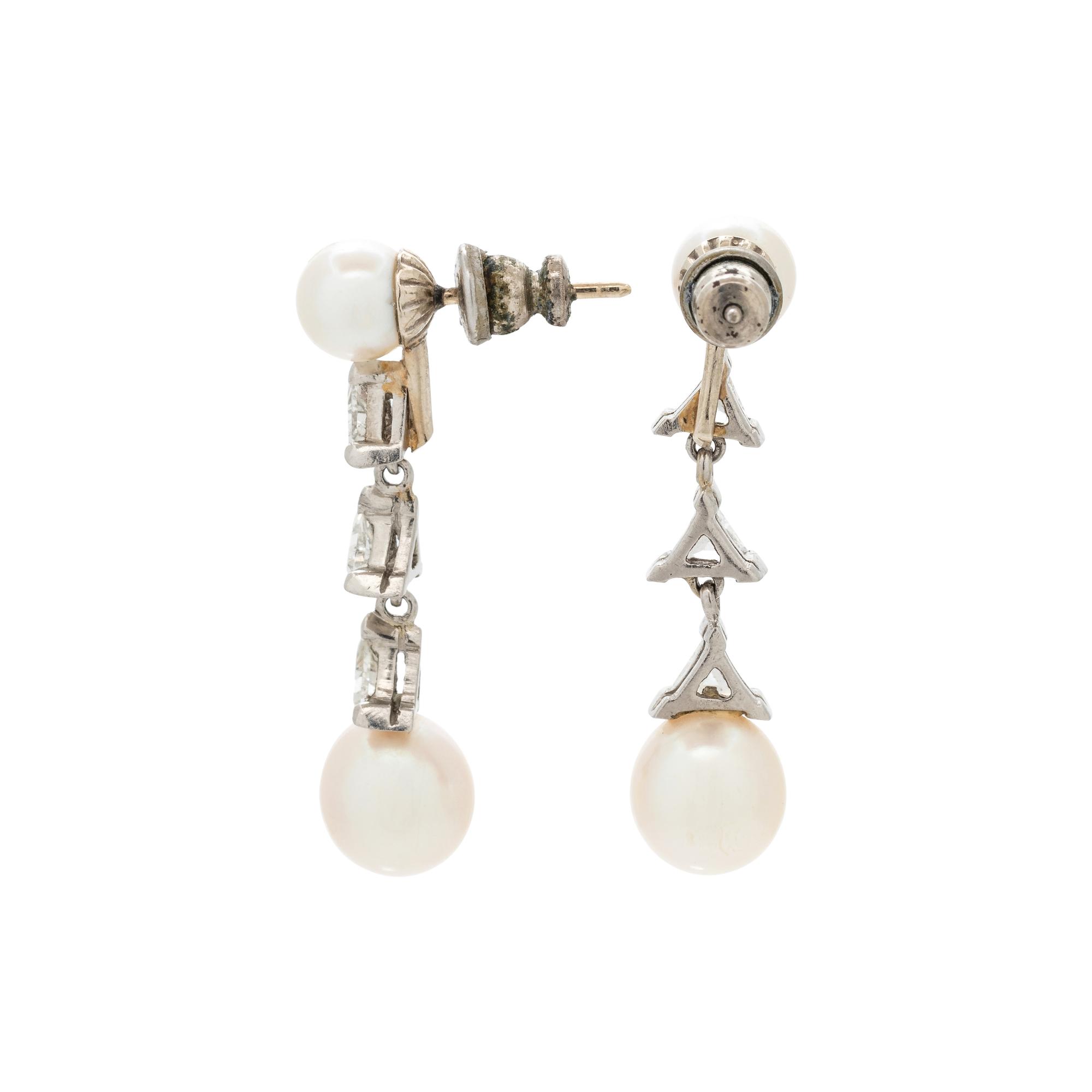 CULTURED PEARL AND DIAMOND DROP EARRINGS