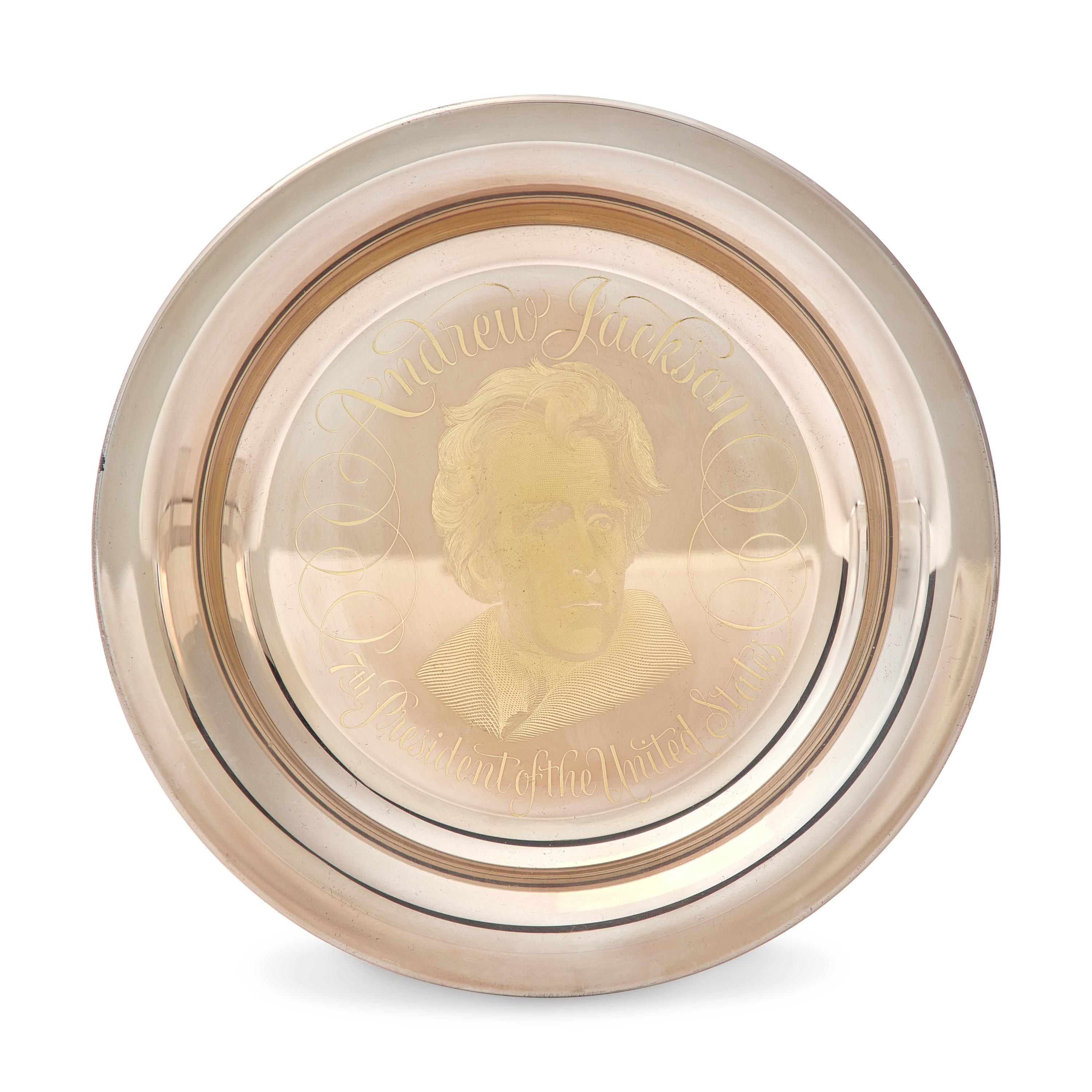 A Group of Twelve Franklin Mint 24K Gold Inlaid Sterling Presidential Plates, Circa 1976