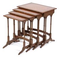 A Set of English Burl Walnut Inlaid and Crossbanded Nesting Tables Height of largest 21 x width 19 1/2 x depth 13 1/2 inches. — LATE 19TH CENTURY