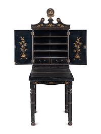 A Chinese Export Lacquer-Decorated Bureau Cabinet