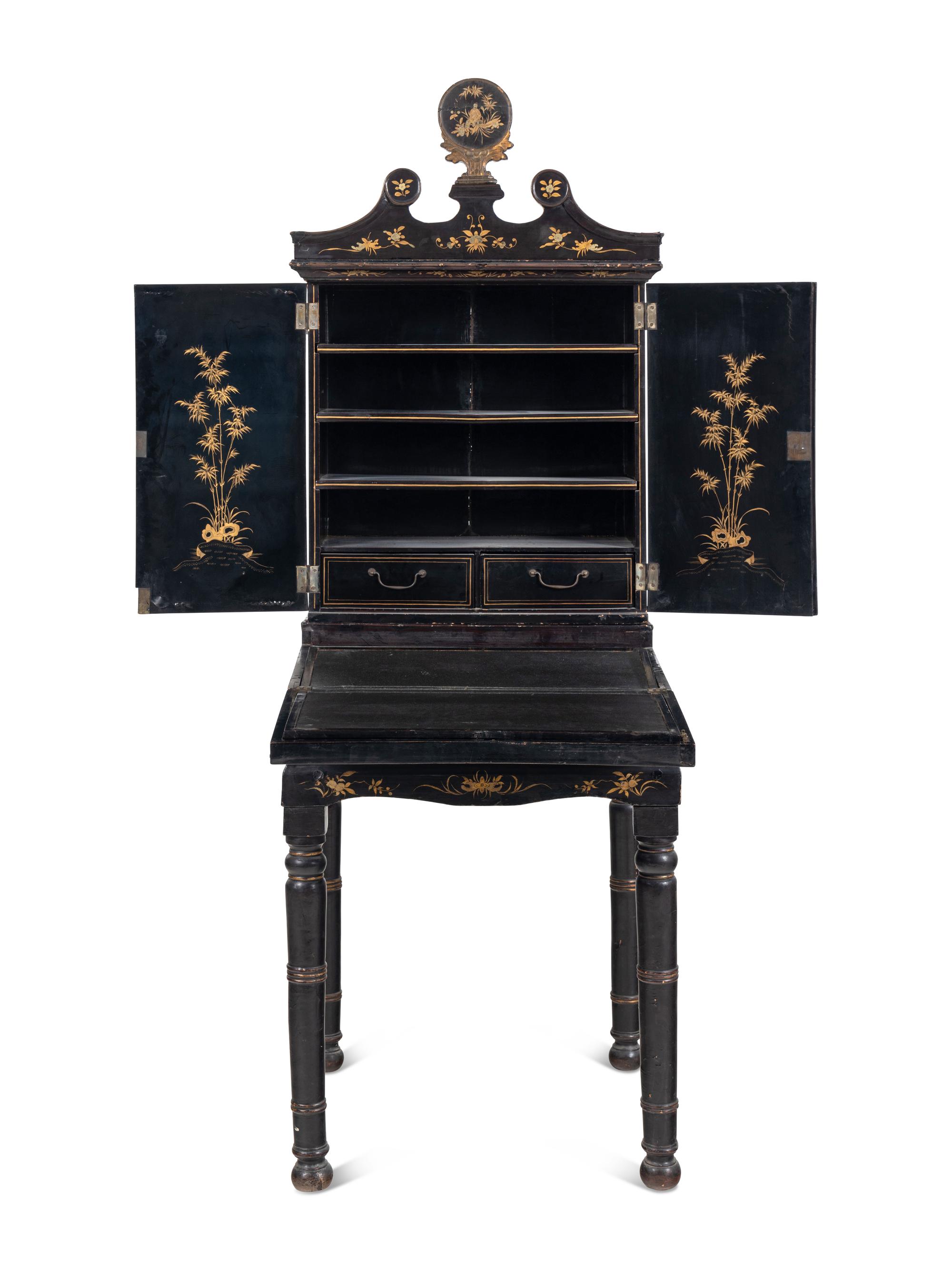A Chinese Export Lacquer-Decorated Bureau Cabinet