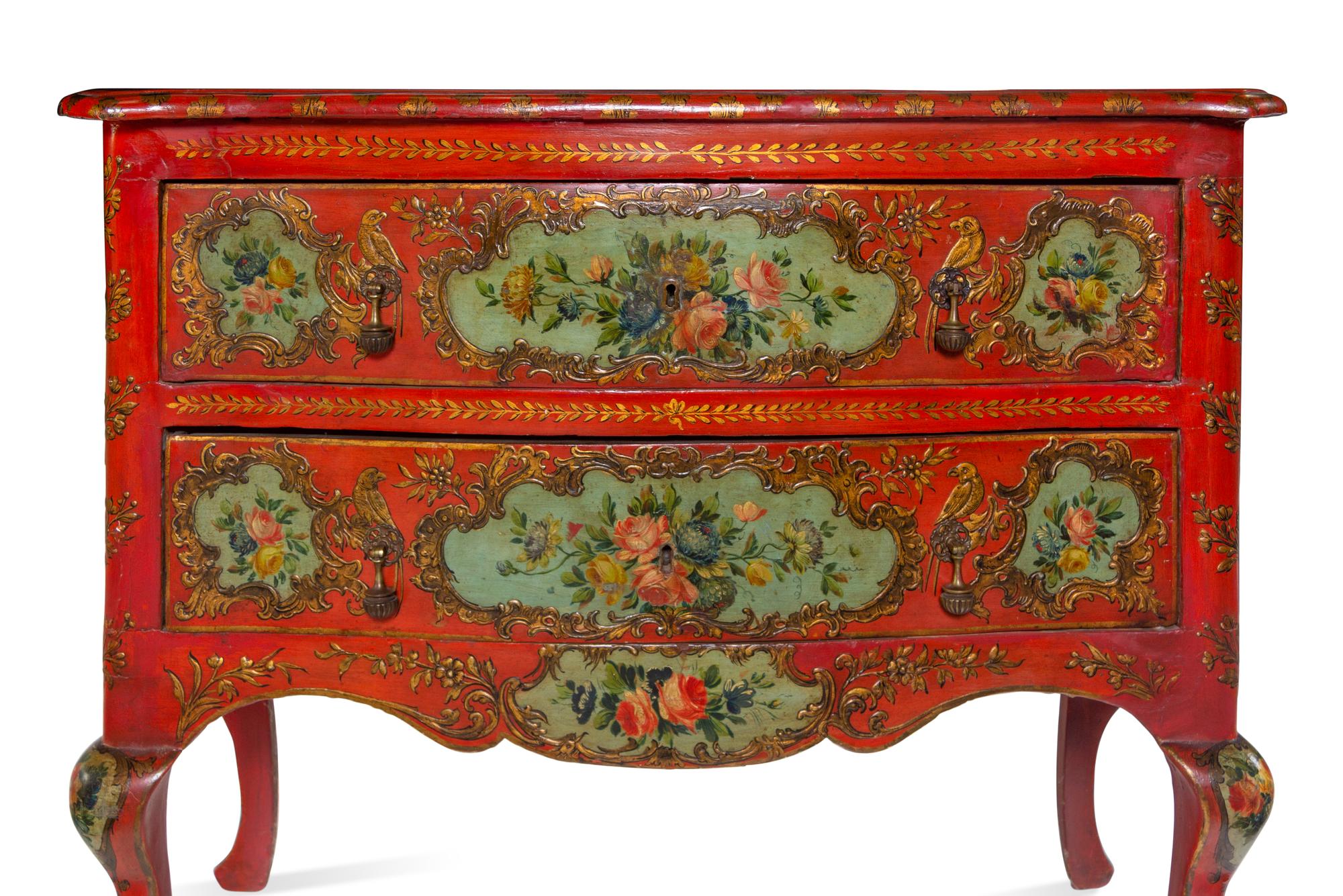 A Venetian Parcel Gilt and Polychrome Decorated Commode