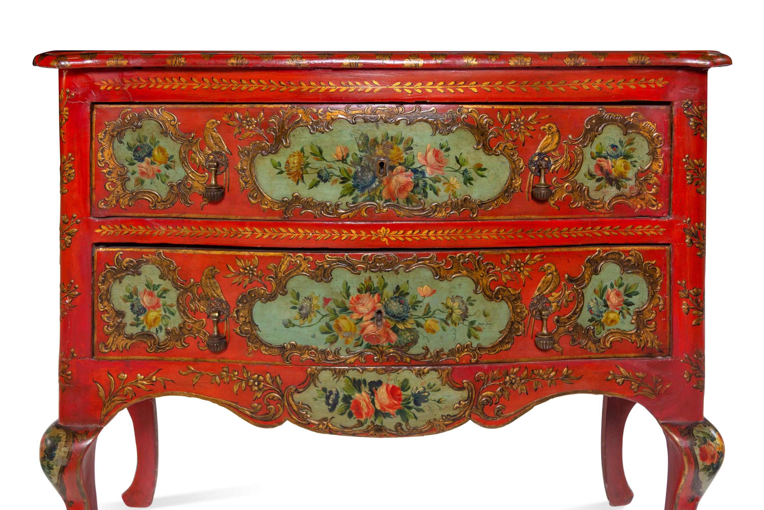A Venetian Parcel Gilt and Polychrome Decorated Commode