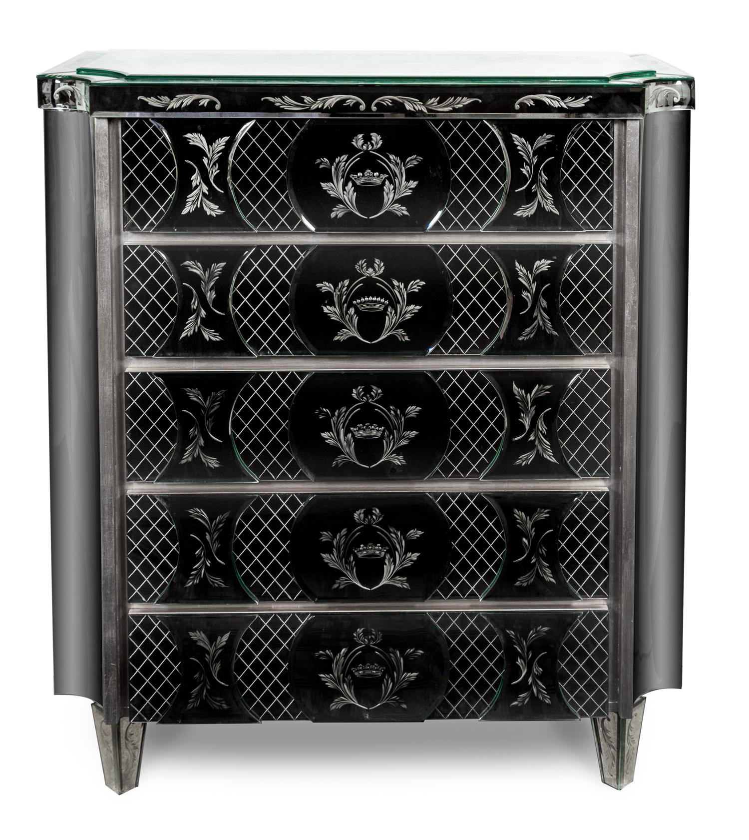A Venetian Style Etched Dresser Height 49 x width 43 1/4 x depth 20 1/2 inches. — 20TH CENTURY