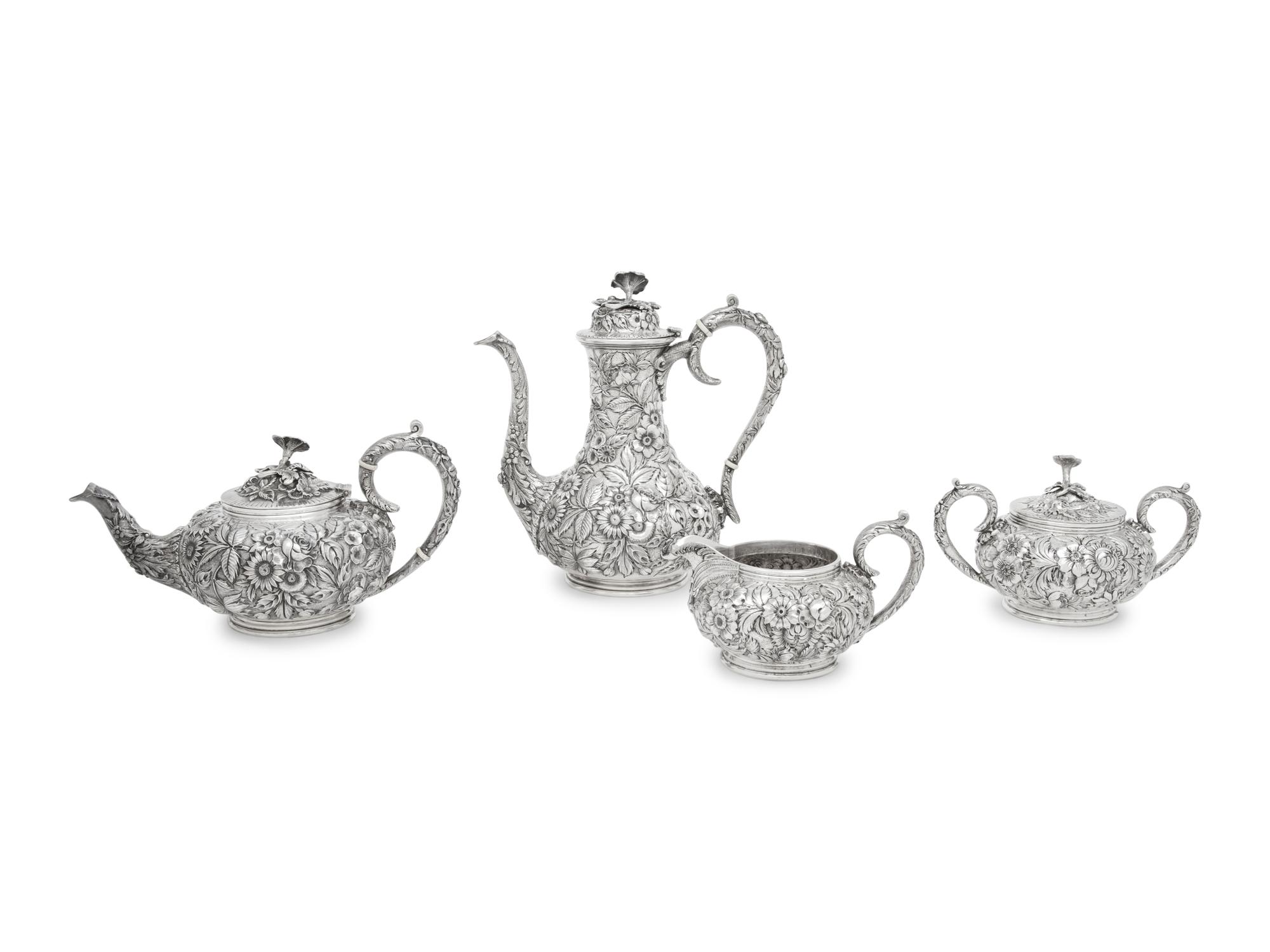 An S. Kirk and Son Silver Repousse Four-Piece Tea and Coffee Service