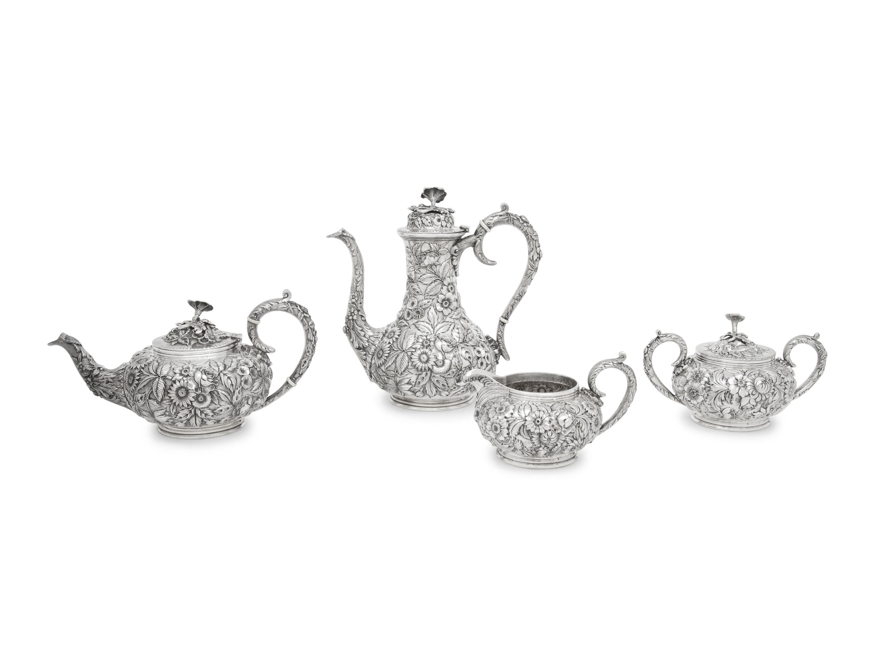 An S. Kirk and Son Silver Repousse Four-Piece Tea and Coffee Service