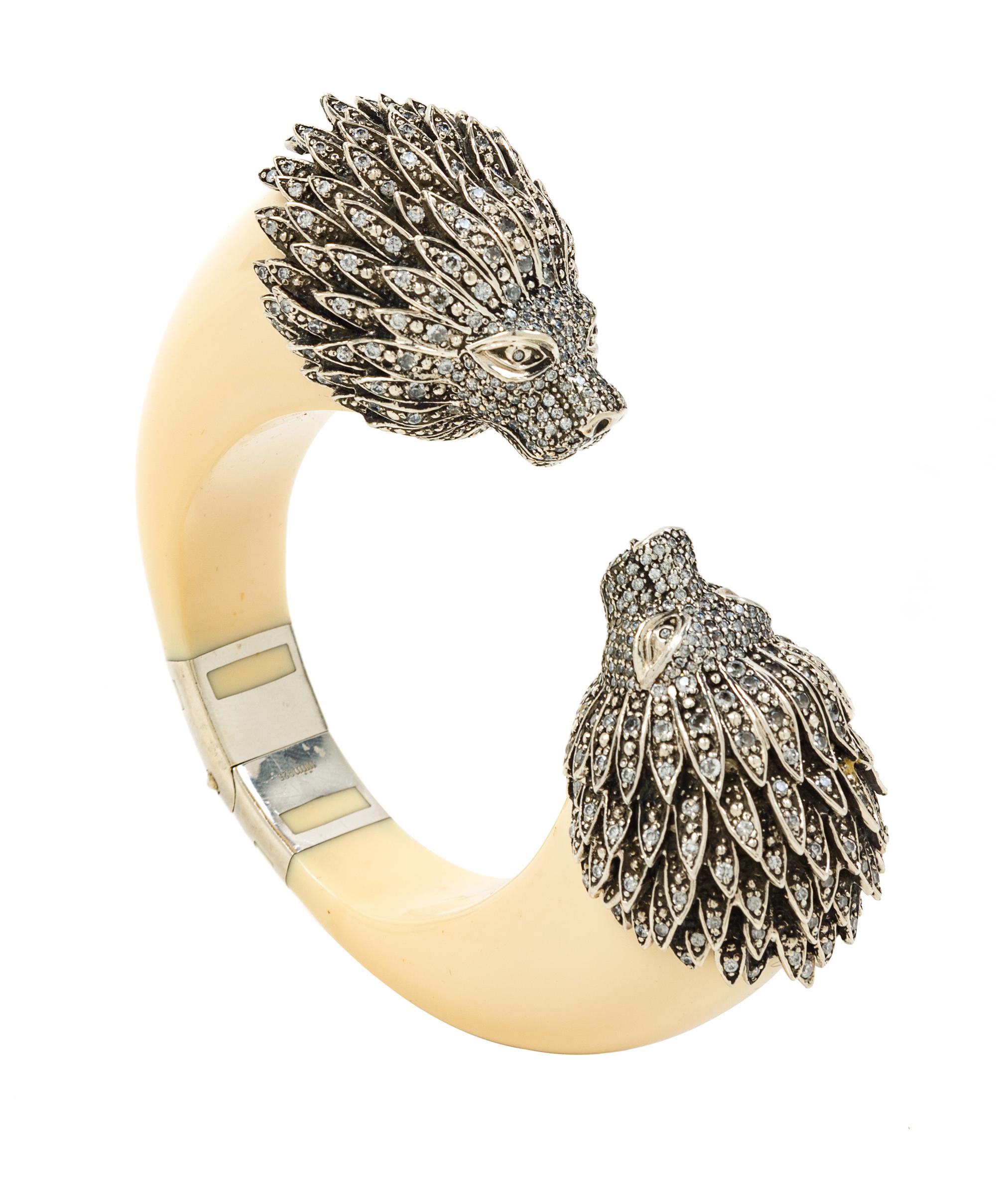 A Miriam Salat Sterling Silver Lion Head Cuff, 3.5" diameter.