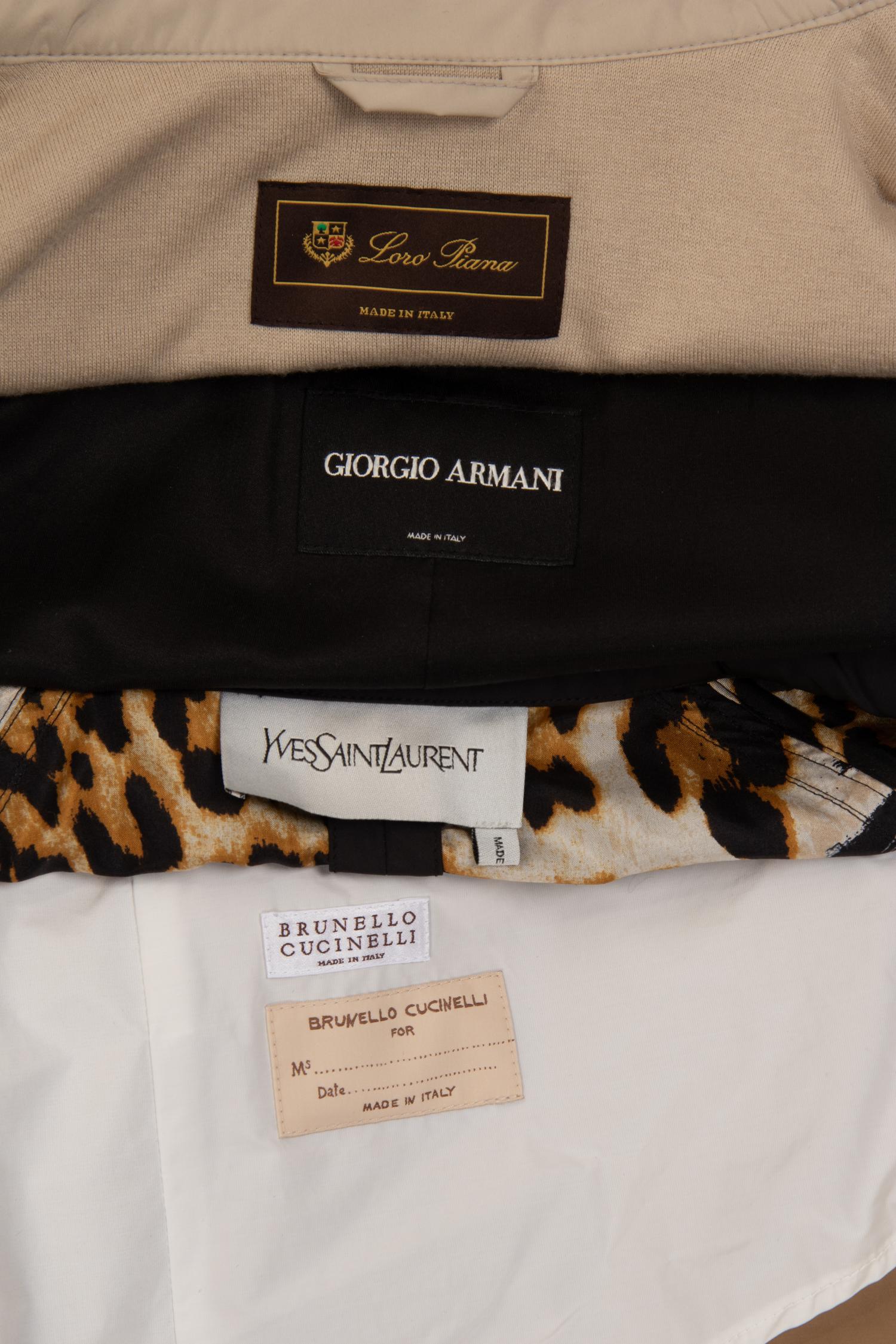 Four Designer Jackets: One Loro Piana, One Brunello Cucinelli, One Giorgio Armani, and One Yves Saint Laurent