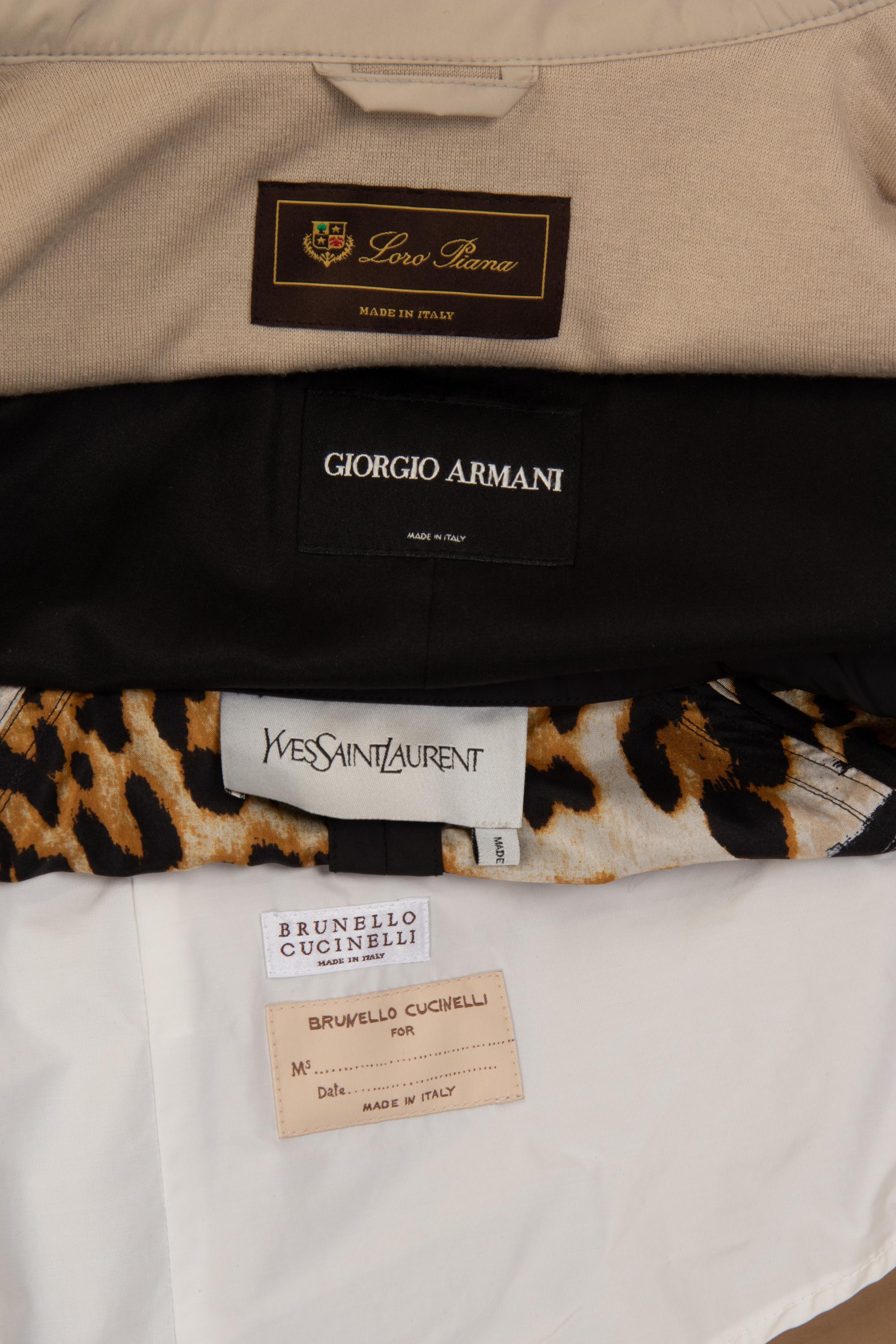 Four Designer Jackets: One Loro Piana, One Brunello Cucinelli, One Giorgio Armani, and One Yves Saint Laurent