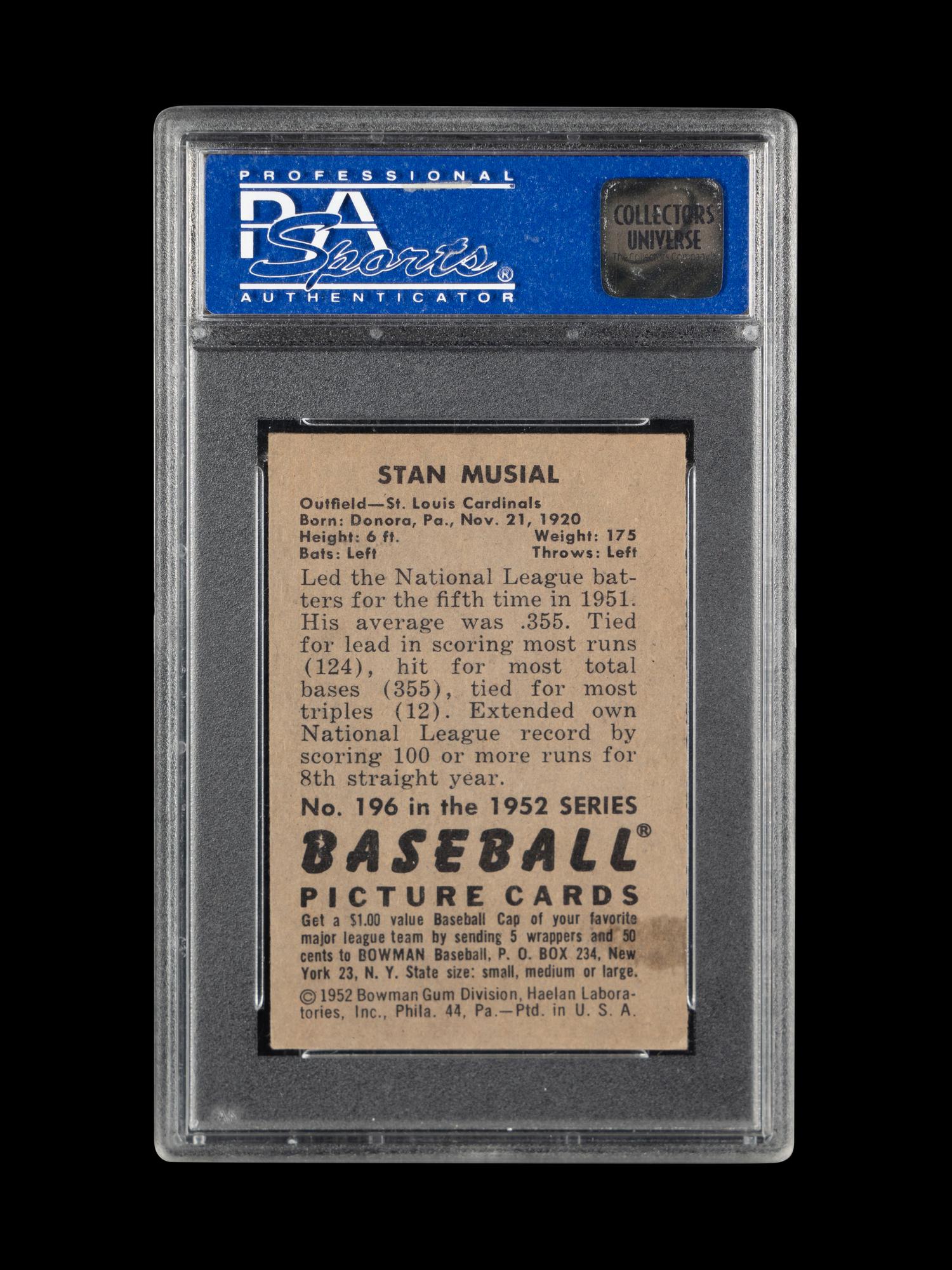 A 1952 Bowman Stan Musial Baseball Card No. 196 (PSA 5 EX)